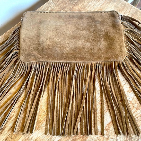 RALPH LAUREN Western Fringed Brown Suede Equestrian Clutch Wristlet Pockets NICE - Picture 8 of 10